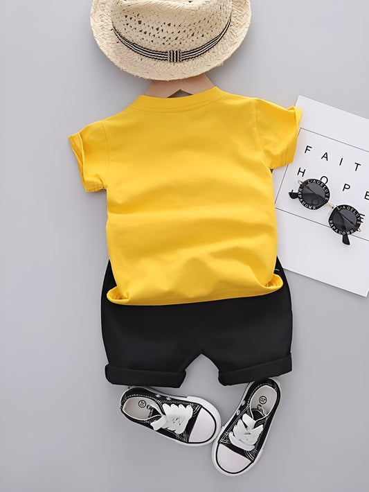 Kids Cotton Blend Half Sleeve Printed Top & Solid Black Bottom Set